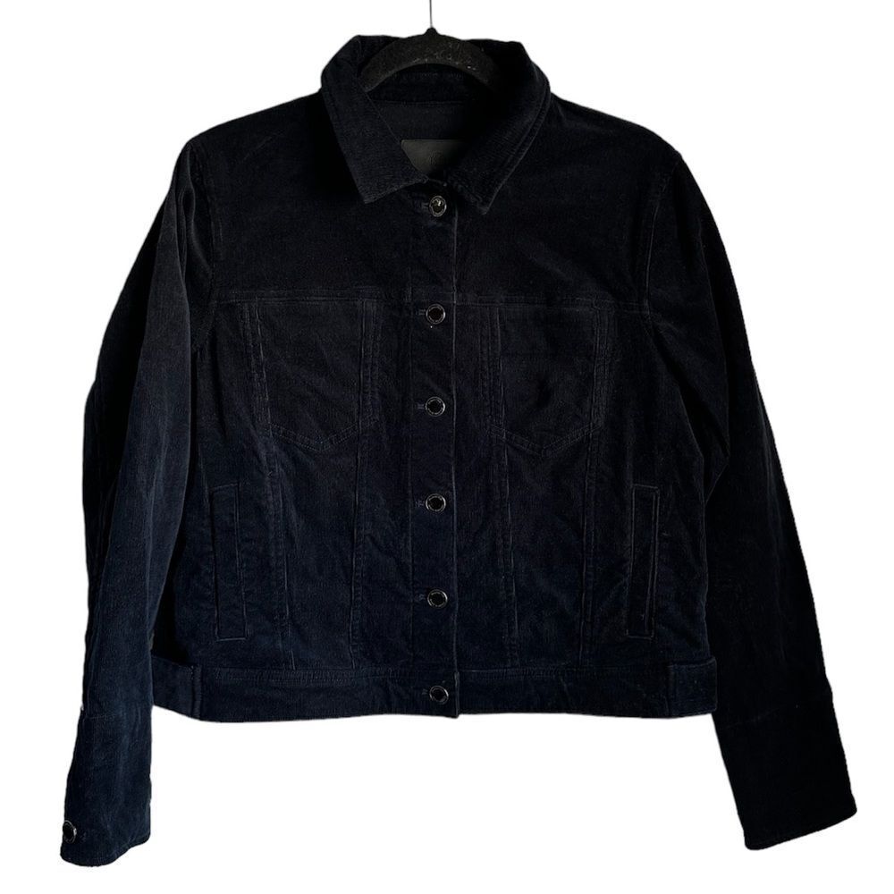 Massimo Dutti Womens Jacket Navy blue Velvet Button Up Denim style size large L